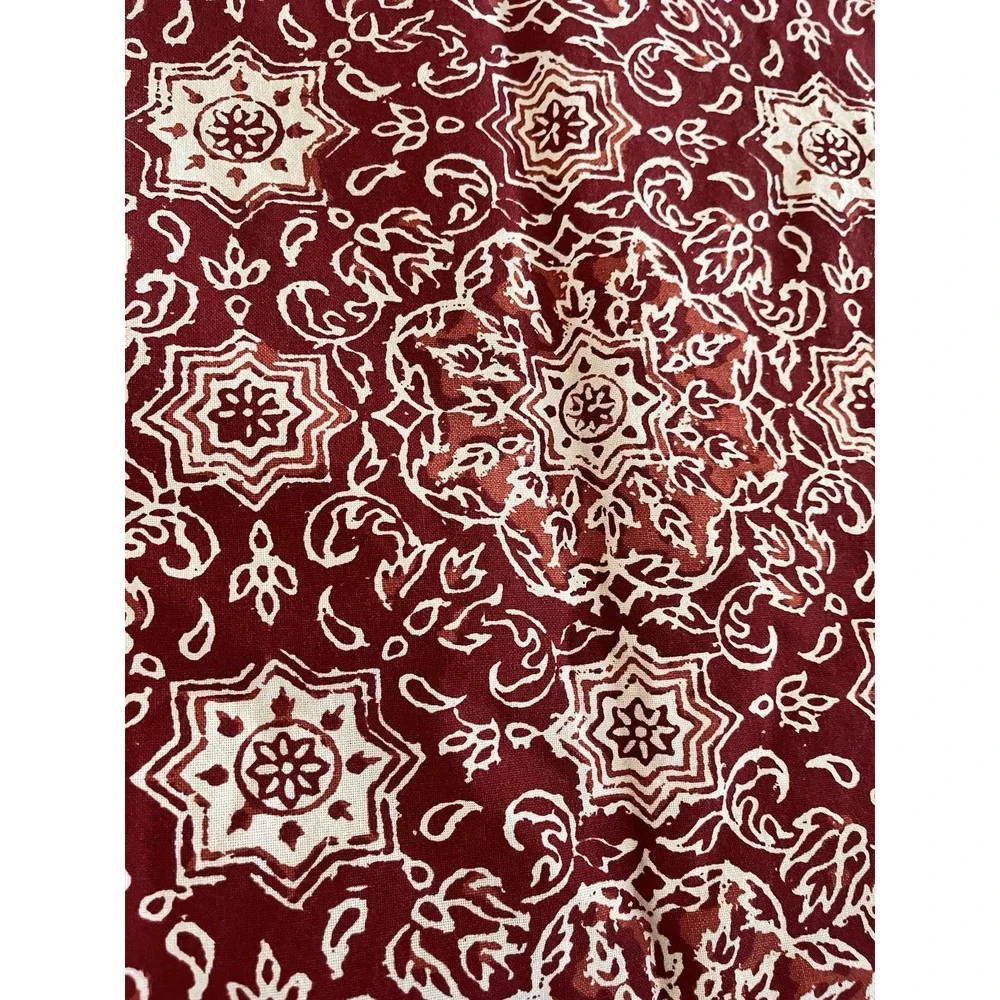Pottery Barn Batik Floral Mandala Table Runner Red‎ Orange Cream 16x90" Boho VTG